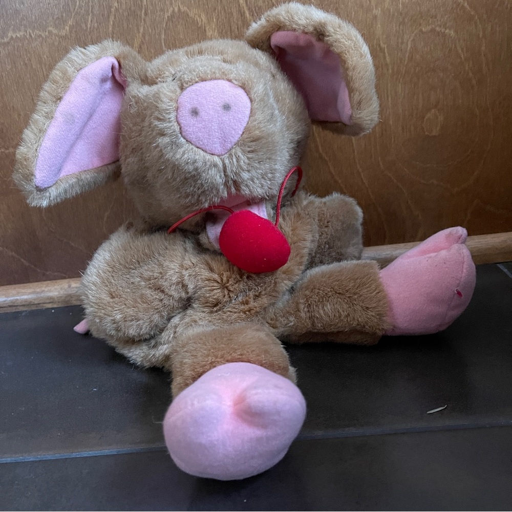 Vintage Animal Snackers Plush Puppet Pig Squeaker Stuffed Animal Hog Toy 13in